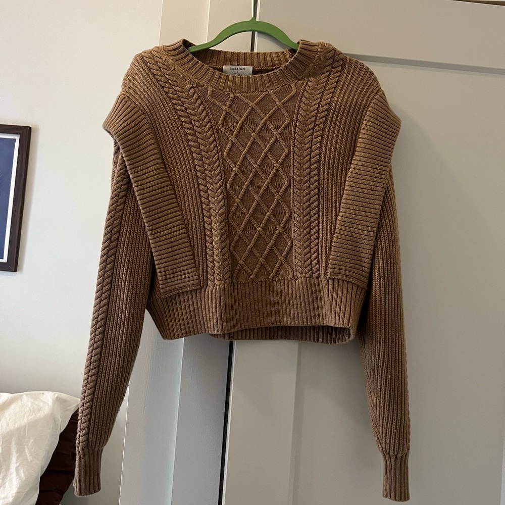 Aritzia Babaton Seek Sweater Cable-knit shoulder pad sweater